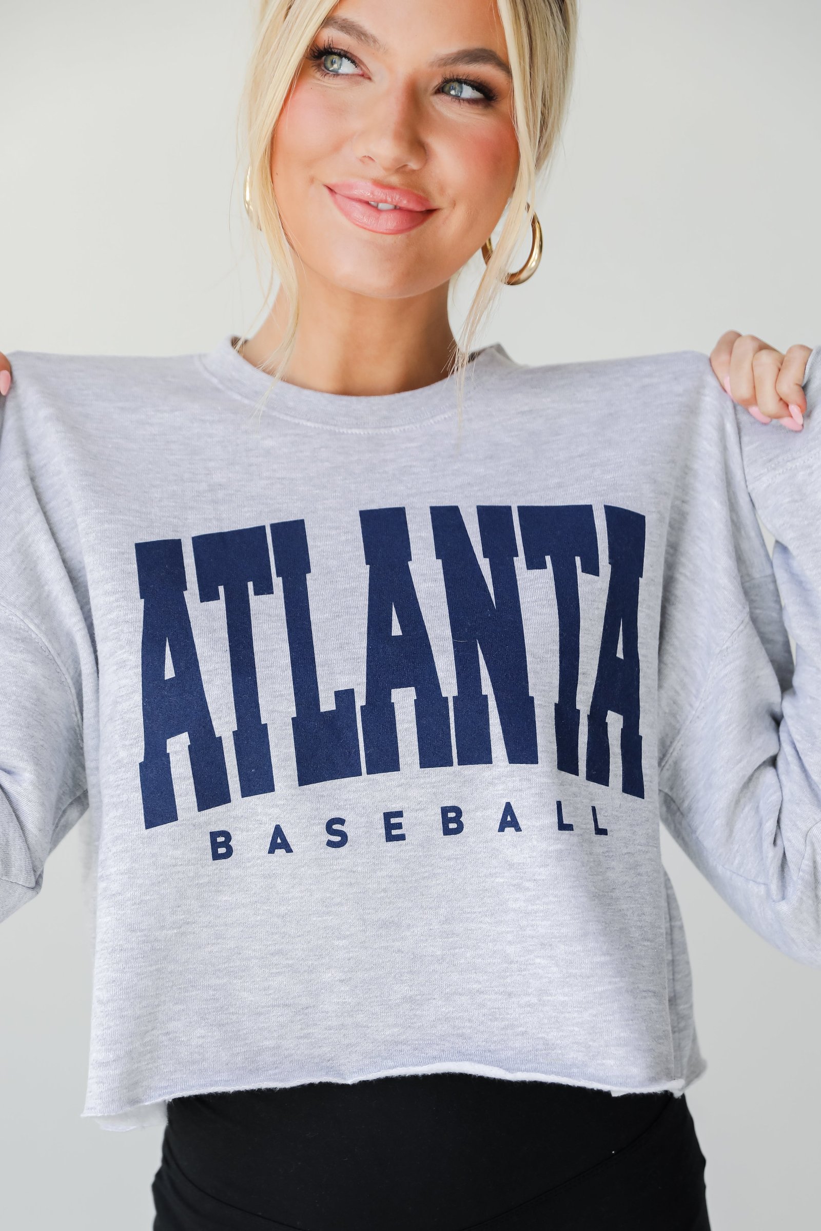 Heather Grey Atlanta Baseball Cropped Sweatshirt