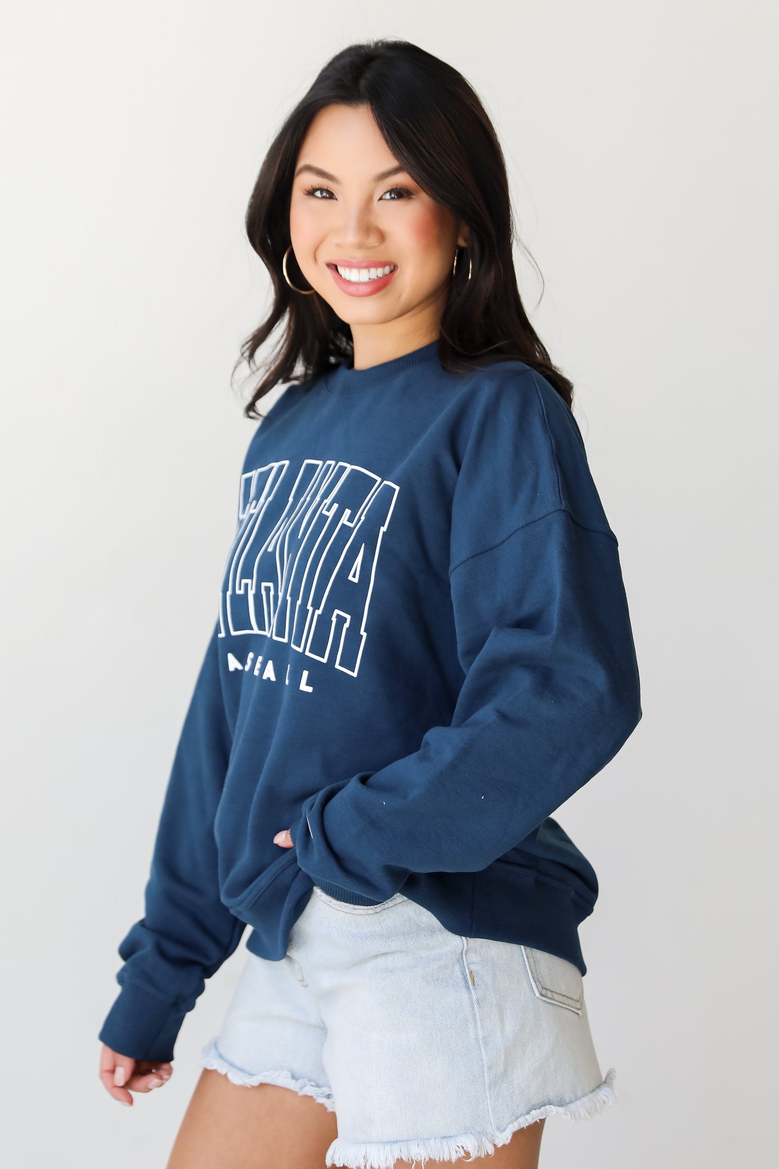 Navy Atlanta Baseball Block Letter Sweatshirt