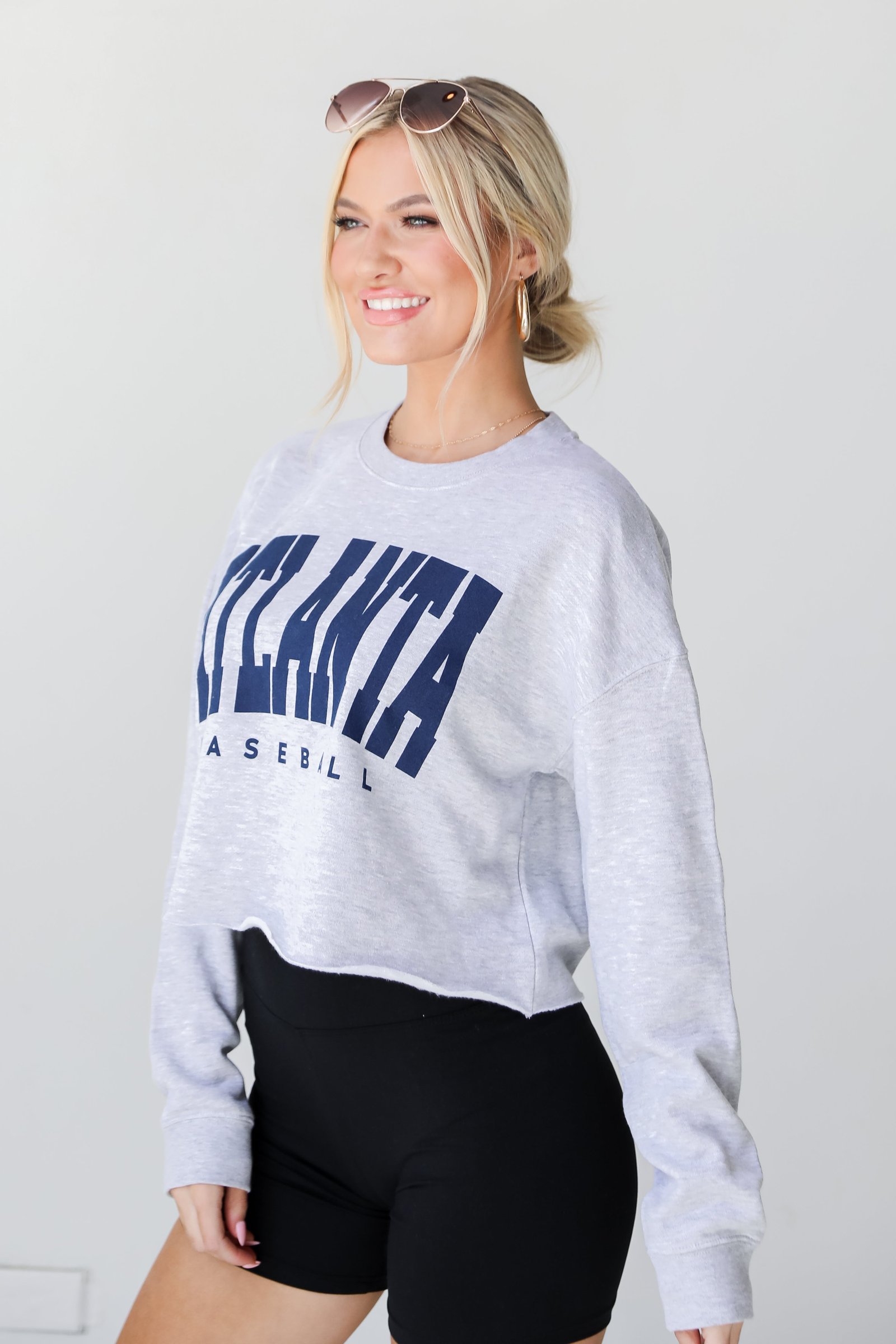 Heather Grey Atlanta Baseball Cropped Sweatshirt