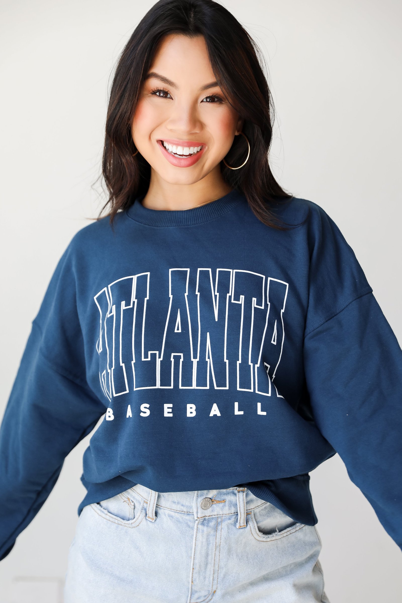 Navy Atlanta Baseball Block Letter Sweatshirt